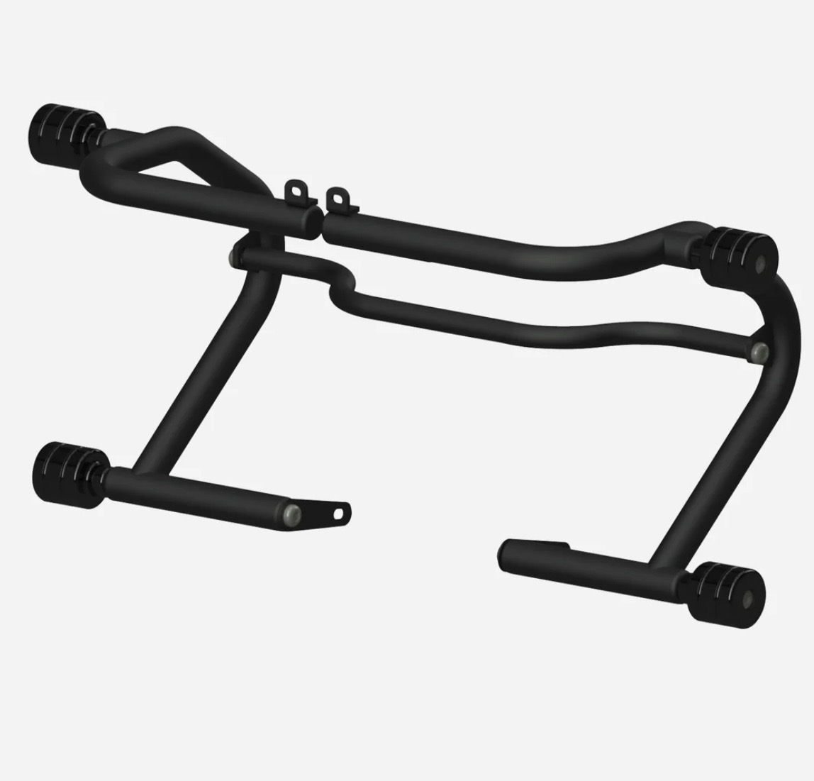Screenshot - laxmiautocare.com Black metal home-gym attachment with curved bars and mounting brackets for strength training (pull-ups/dips).