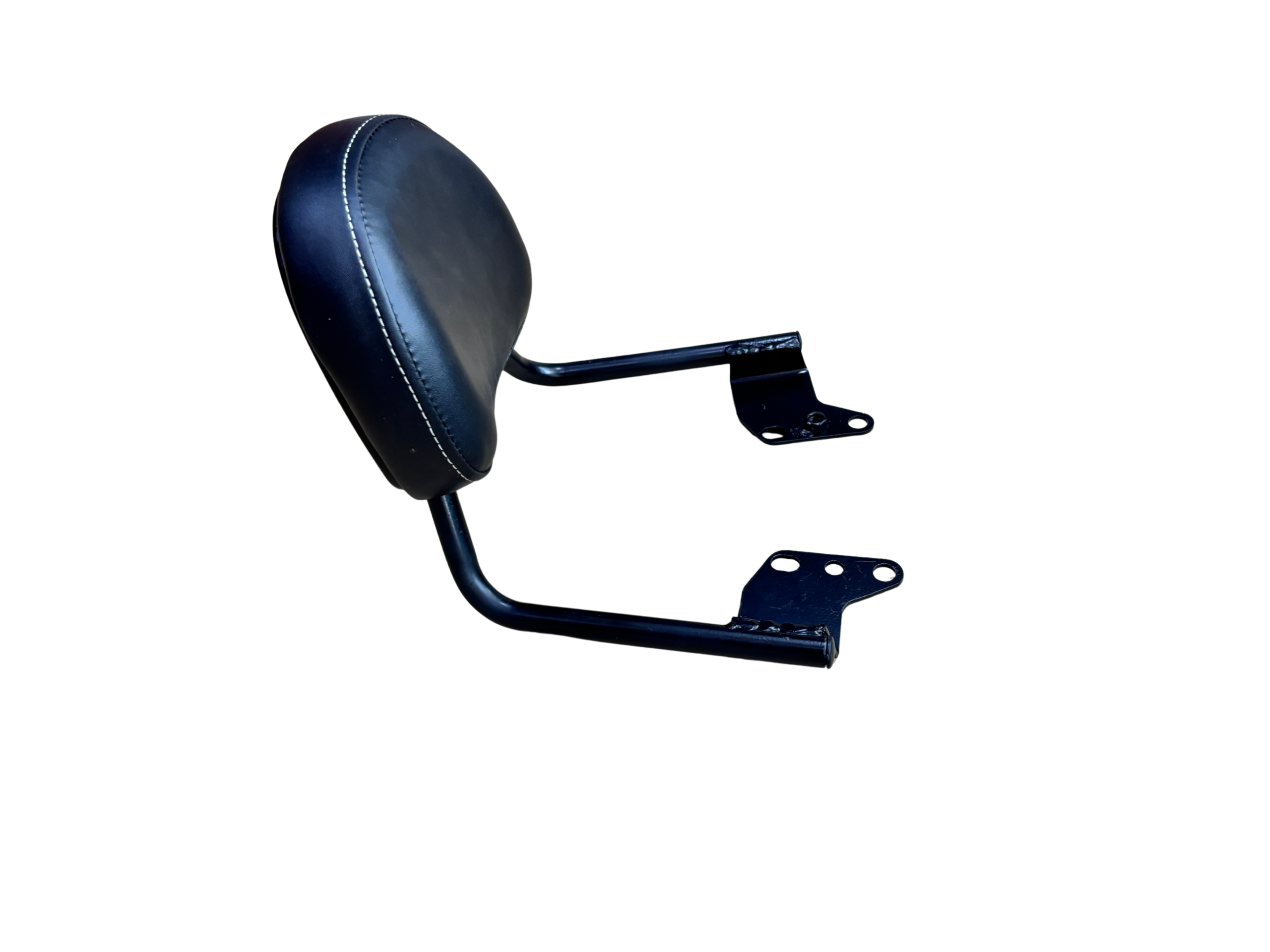 139da29a-4b2d-4955-92c7-6a8aafaba6dc - laxmiautocare.com Blue leather car headrest cushion with metal mounting bracket against a black background, viewed from side.