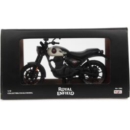 1:12 scale Royal Enfield collectible motorcycle inside a black windowed box.