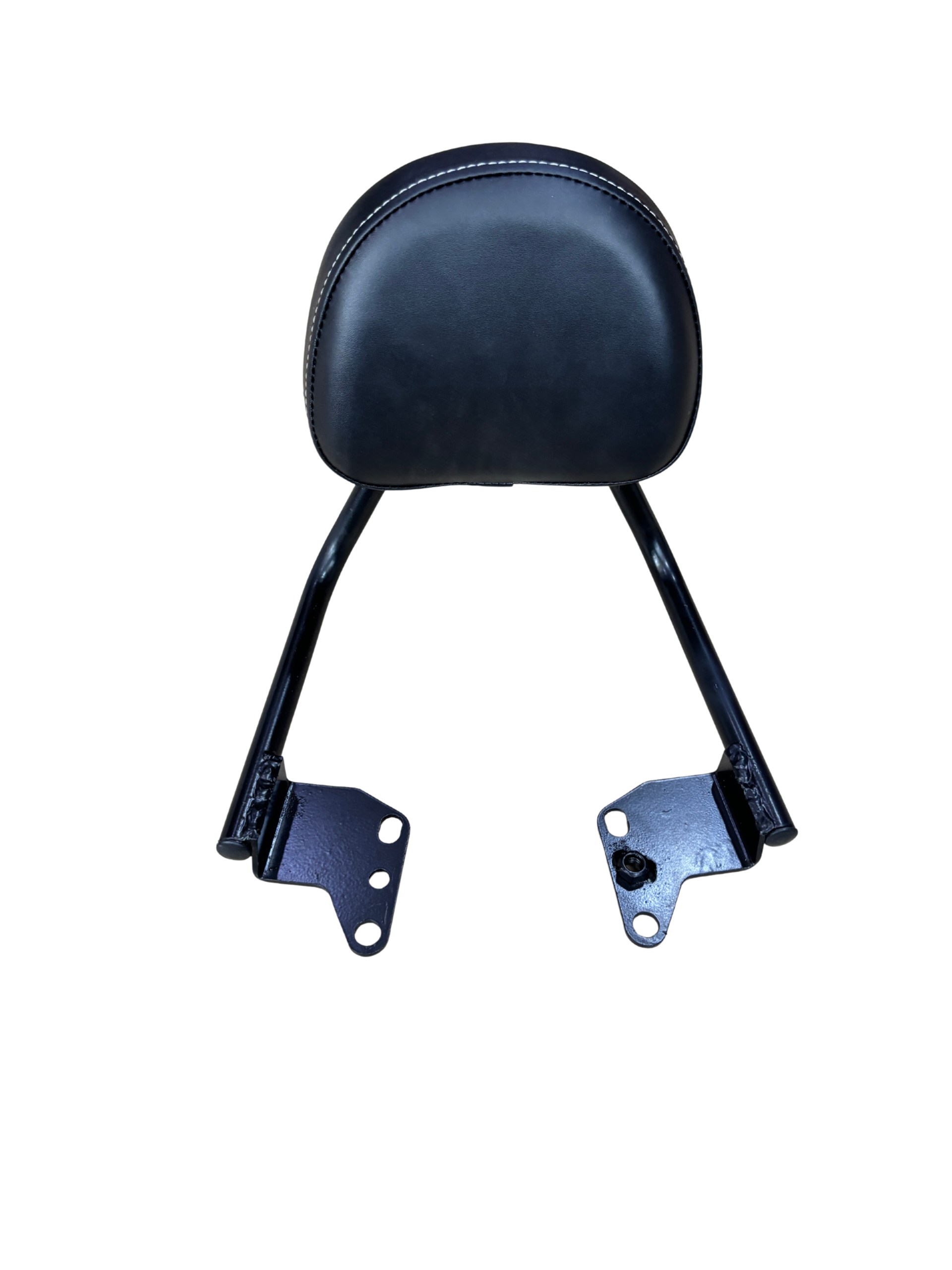 d5c52aed-5eec-4618-a30c-458792304001 - laxmiautocare.com Blue padded backrest/seat cushion with white stitching, supported by two angled metal legs.