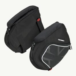 Screenshot - laxmiautocare.com Pair of black Viaterra bicycle saddle bags with zippered compartments and reflective front panel accents on the right bag.